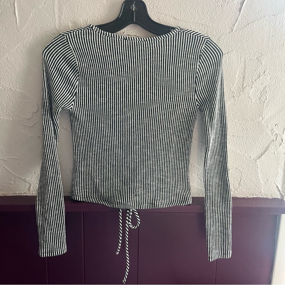 Caution To The Wind Black and White Striped Crop Top - Picture 2 of 4